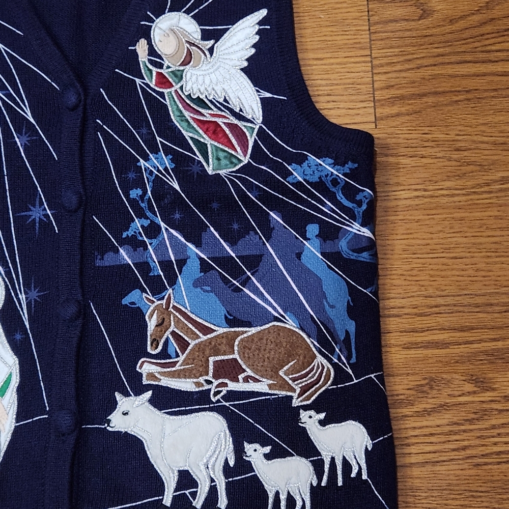 Westbound Women's Blue Vest with Embroidered Nativity Scene Size S - Picture 4 of 7